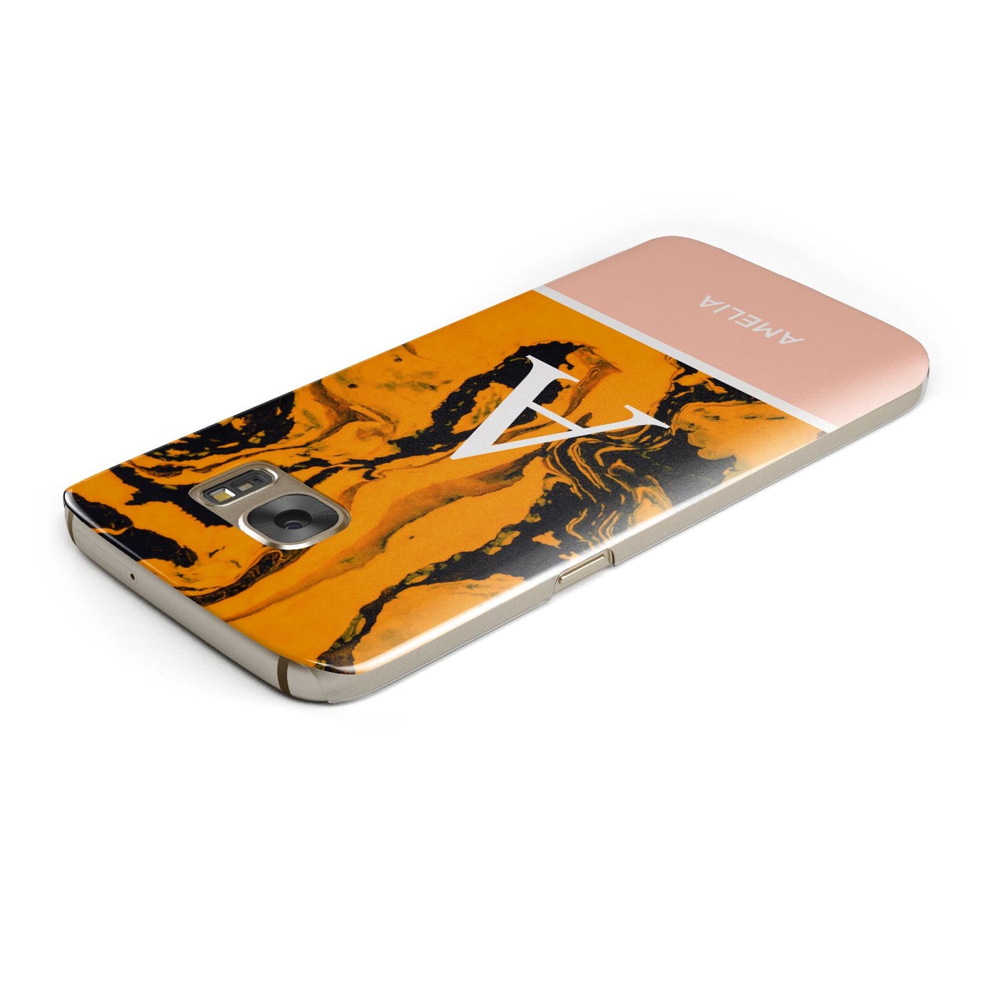 Orange Marble Personalised Samsung Galaxy Case Top Cutout