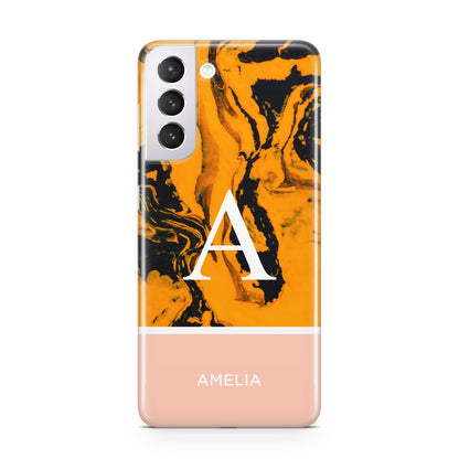 Orange Marble Personalised Samsung S21 Case