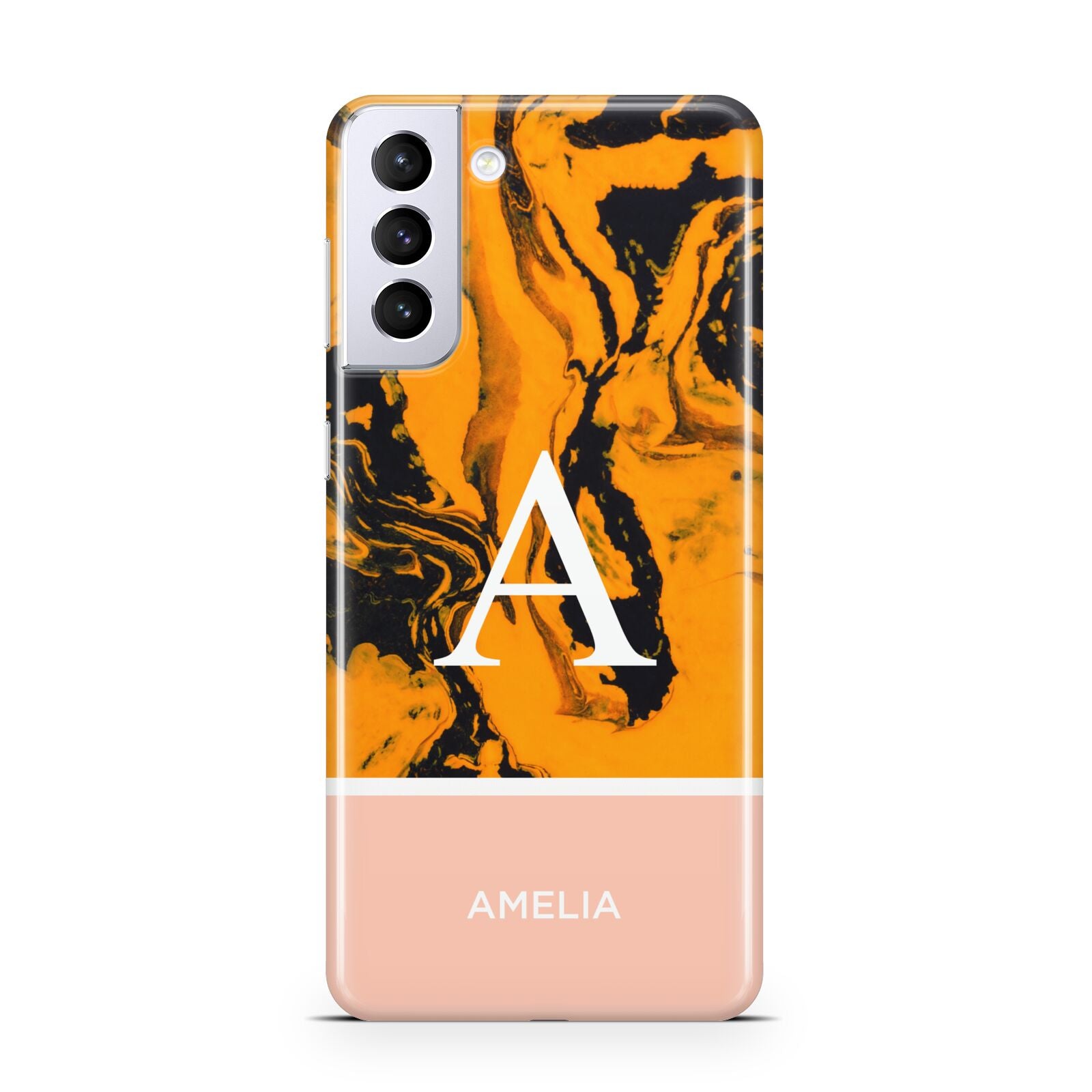 Orange Marble Personalised Samsung S21 Plus Case