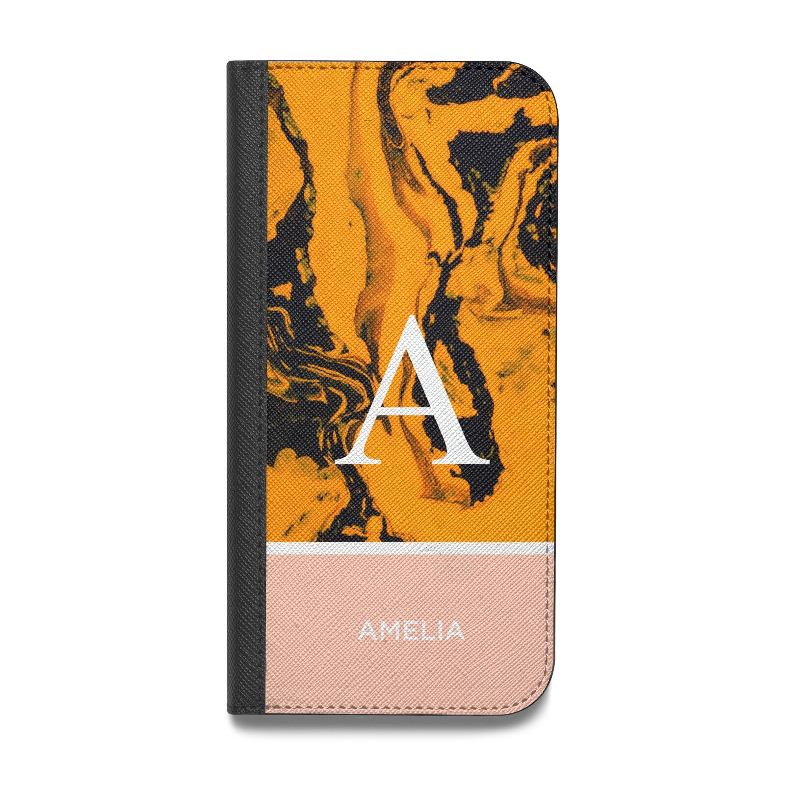 Orange Marble Personalised Vegan Leather Flip iPhone Case