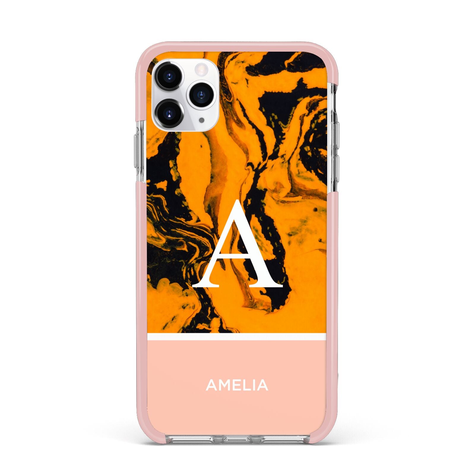 Orange Marble Personalised iPhone 11 Pro Max Impact Pink Edge Case