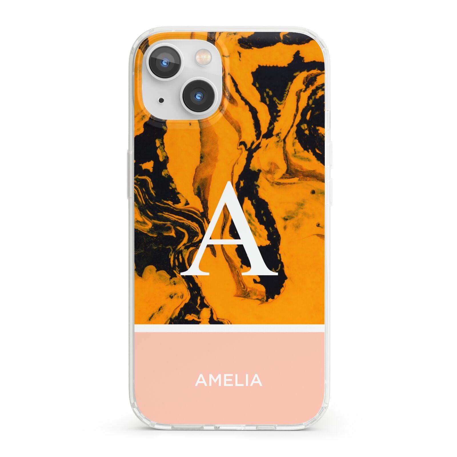 Orange Marble Personalised iPhone 13 Clear Bumper Case