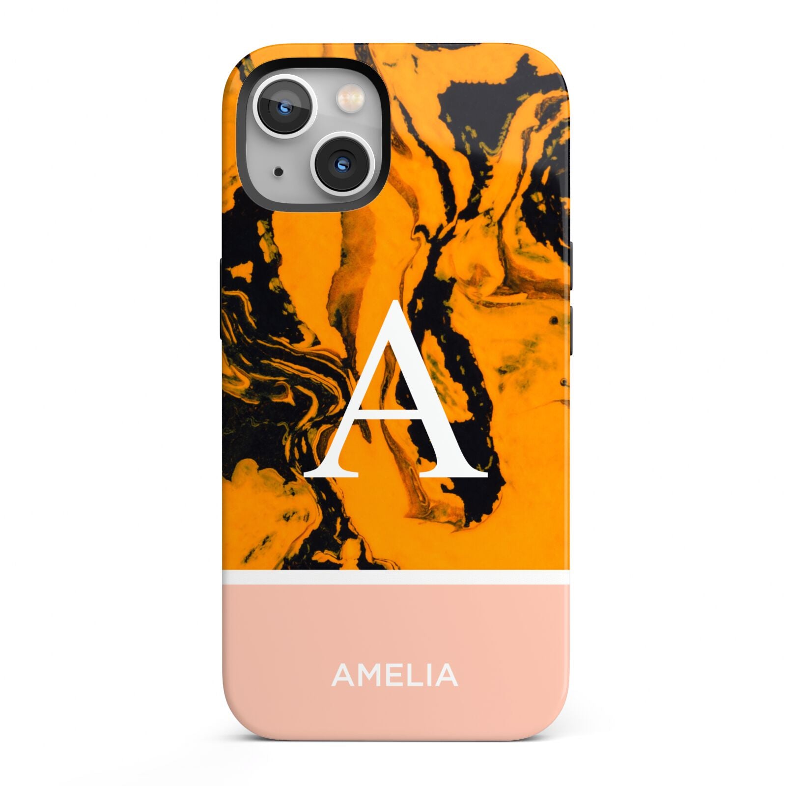 Orange Marble Personalised iPhone 13 Full Wrap 3D Tough Case