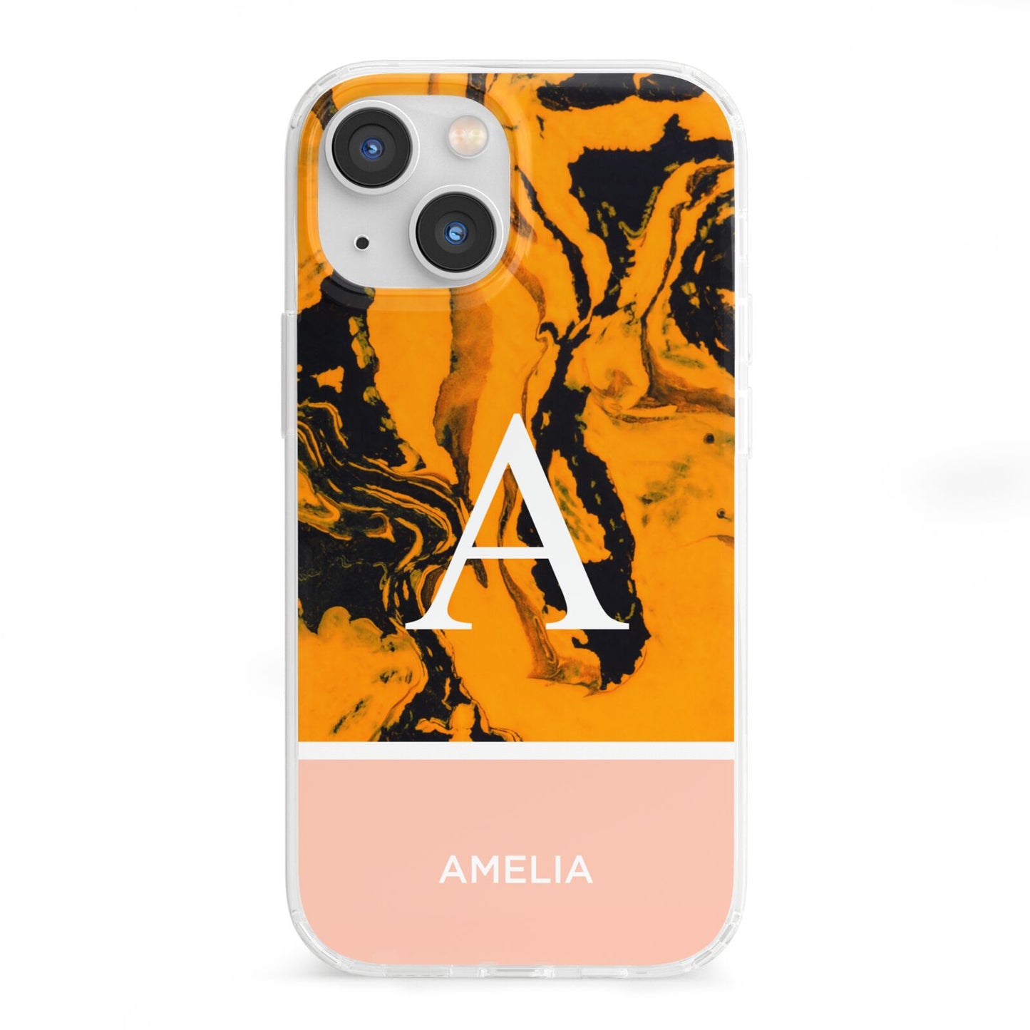Orange Marble Personalised iPhone 13 Mini Clear Bumper Case