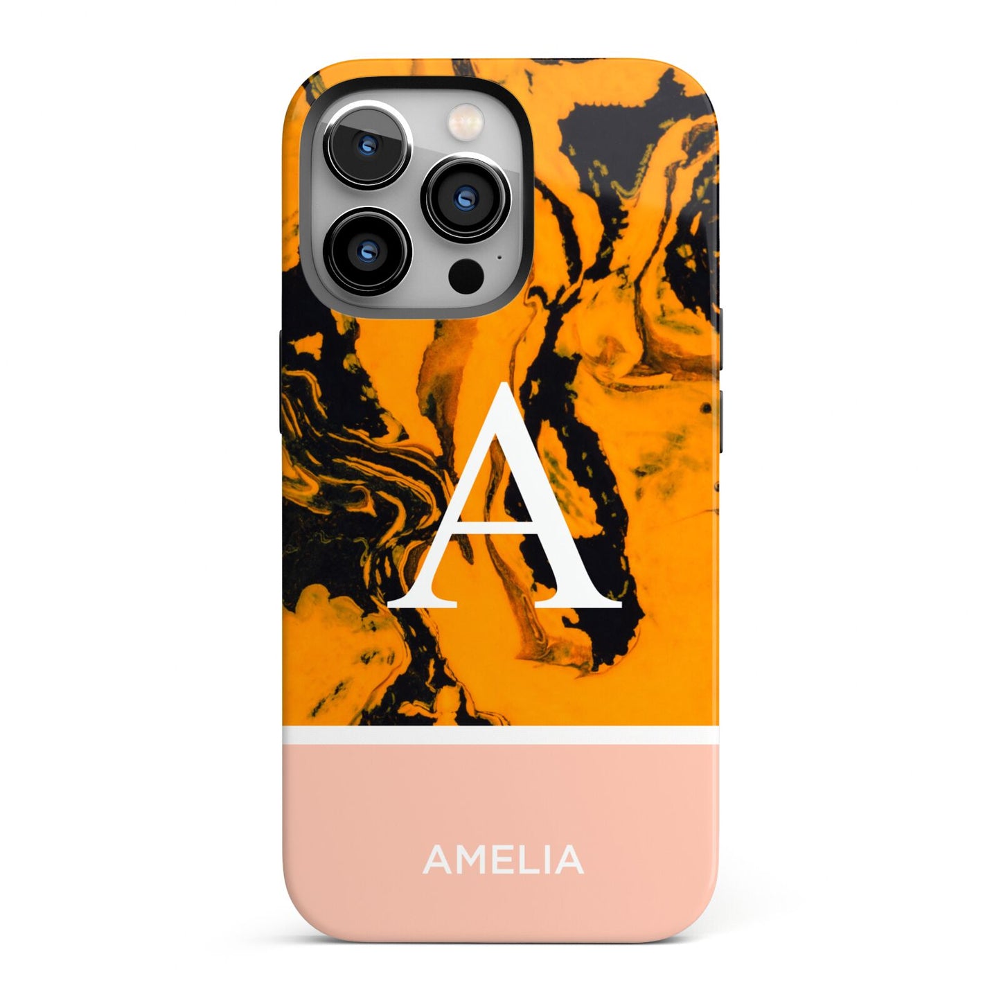 Orange Marble Personalised iPhone 13 Pro Full Wrap 3D Tough Case