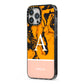 Orange Marble Personalised iPhone 13 Pro Max Black Impact Case Side Angle on Silver phone