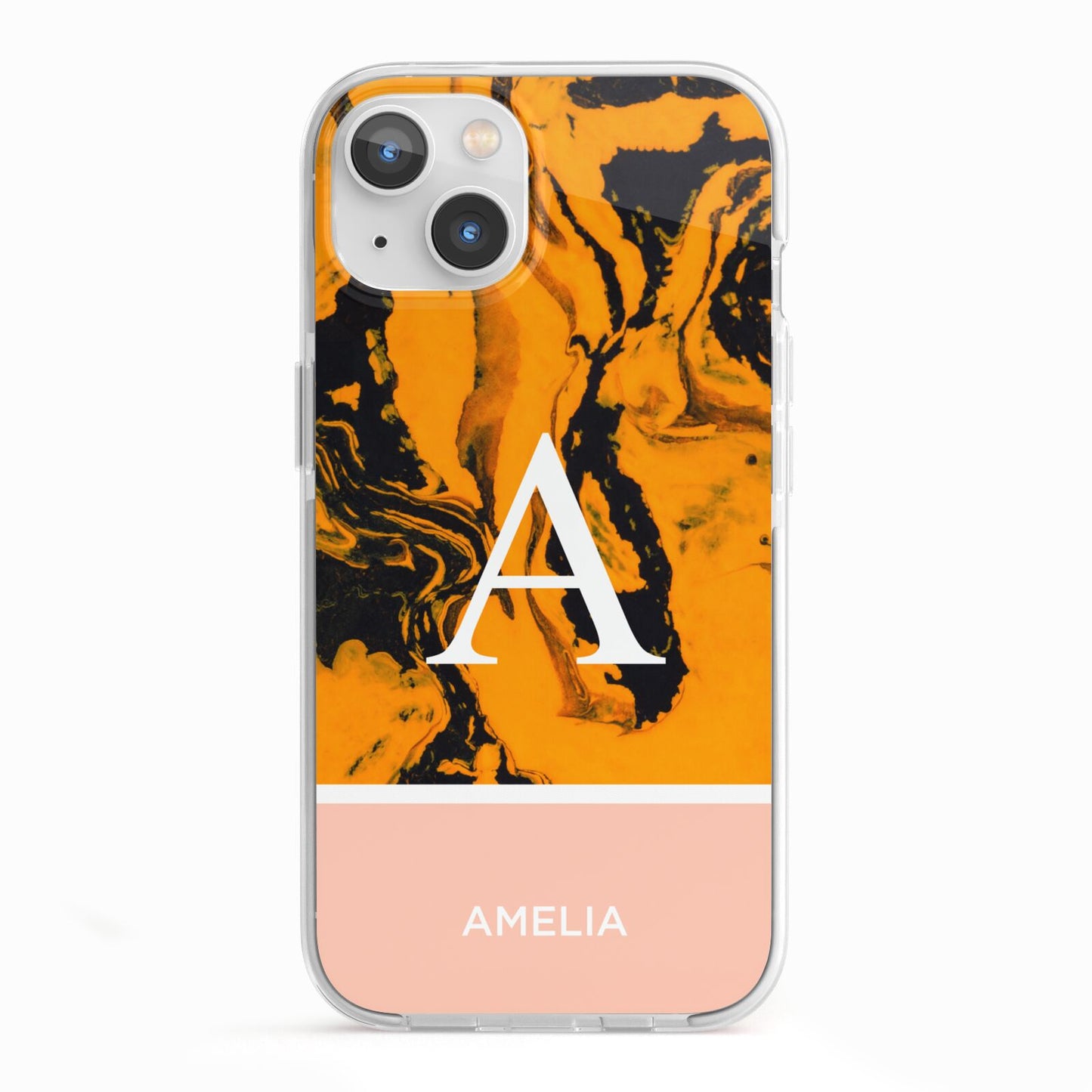 Orange Marble Personalised iPhone 13 TPU Impact Case with White Edges