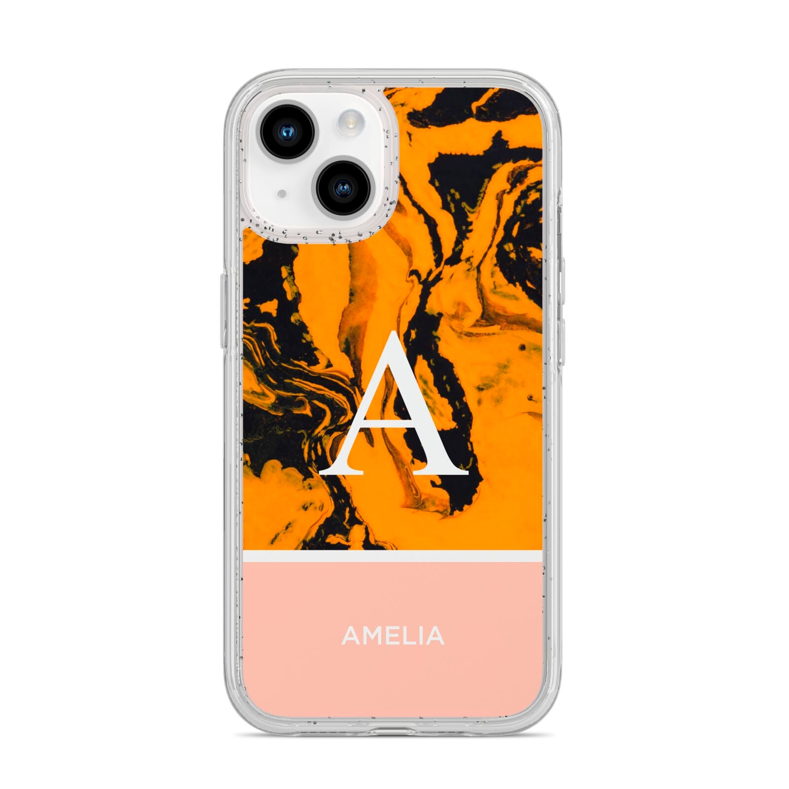 Orange Marble Personalised iPhone 14 Glitter Tough Case Starlight