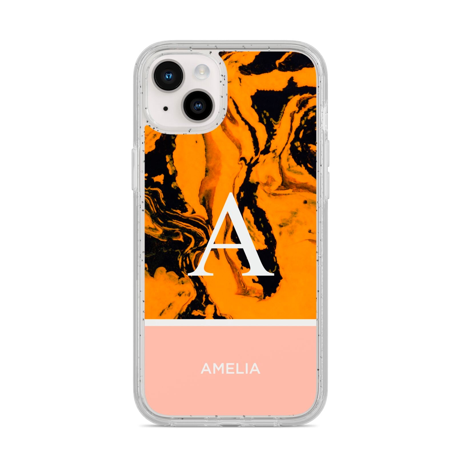 Orange Marble Personalised iPhone 14 Plus Glitter Tough Case Starlight
