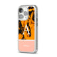 Orange Marble Personalised iPhone 14 Pro Clear Tough Case Silver Angled Image