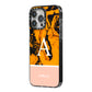 Orange Marble Personalised iPhone 14 Pro Max Black Impact Case Side Angle on Silver phone