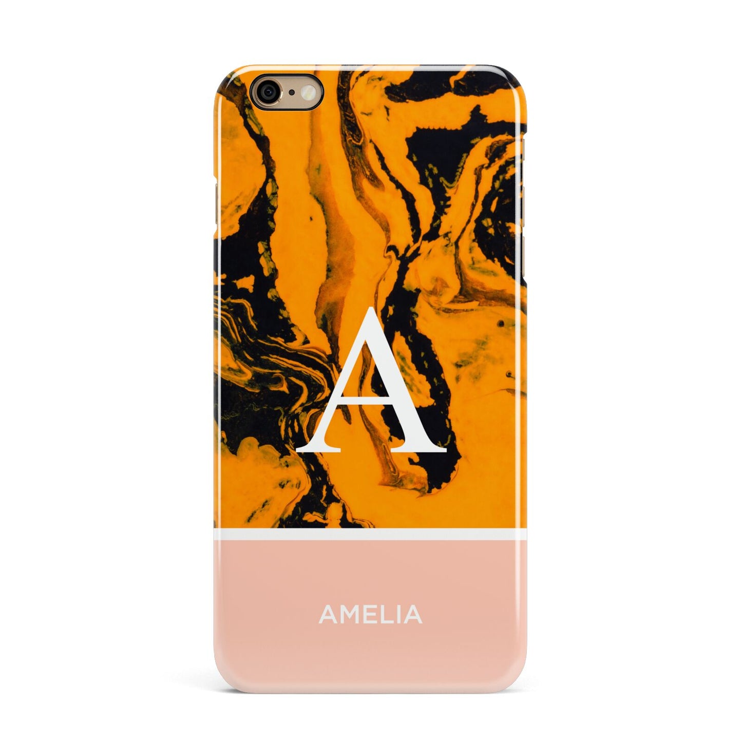 Orange Marble Personalised iPhone 6 Plus 3D Snap Case on Gold Phone