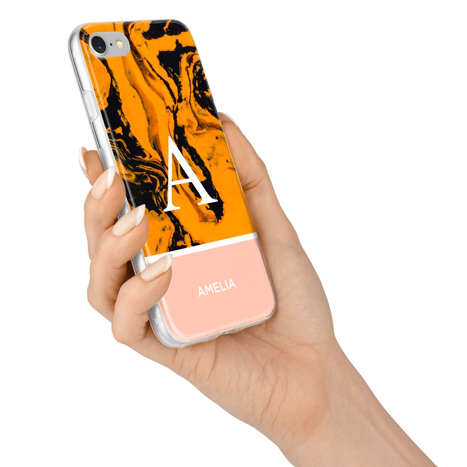 Orange Marble Personalised iPhone 7 Bumper Case on Silver iPhone Alternative Image
