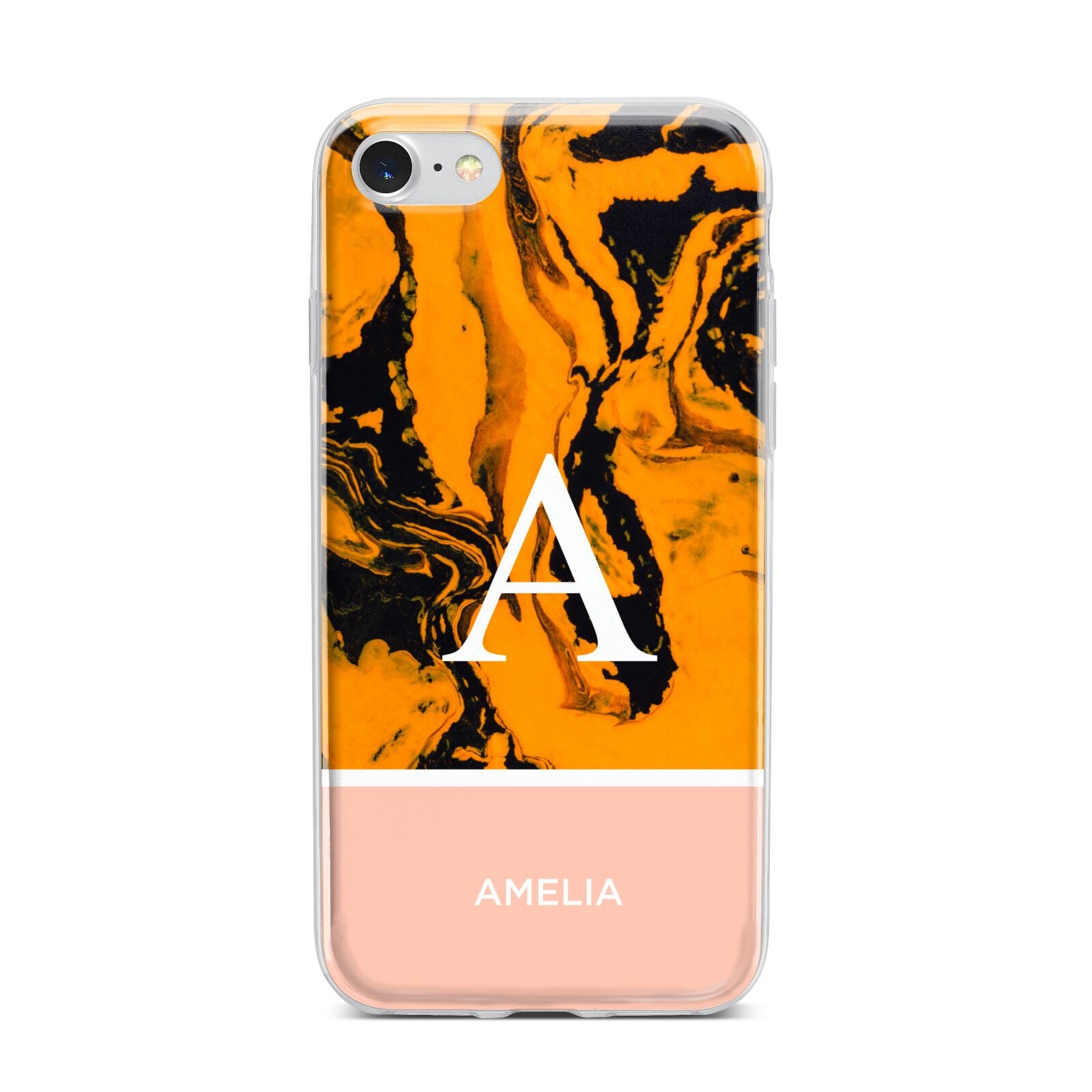 Orange Marble Personalised iPhone 7 Bumper Case on Silver iPhone
