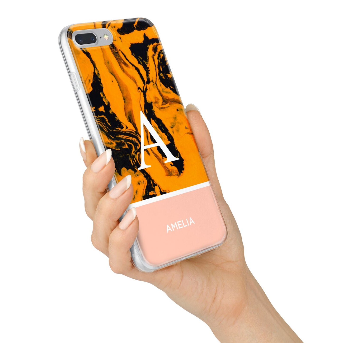 Orange Marble Personalised iPhone 7 Plus Bumper Case on Silver iPhone Alternative Image