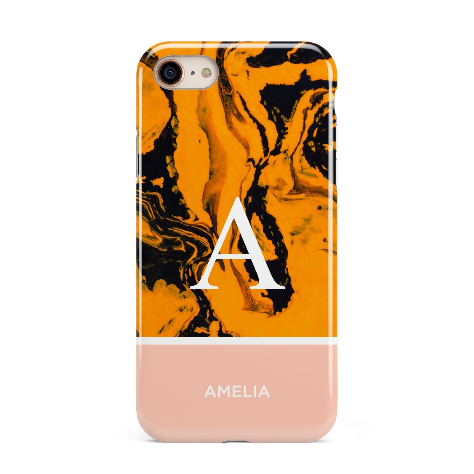 Orange Marble Personalised iPhone 8 3D Tough Case on Gold Phone