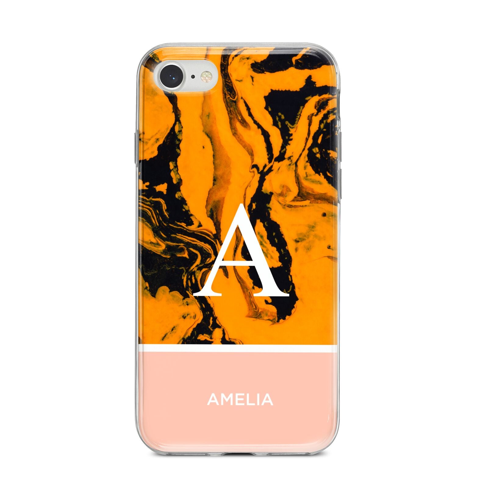 Orange Marble Personalised iPhone 8 Bumper Case on Silver iPhone