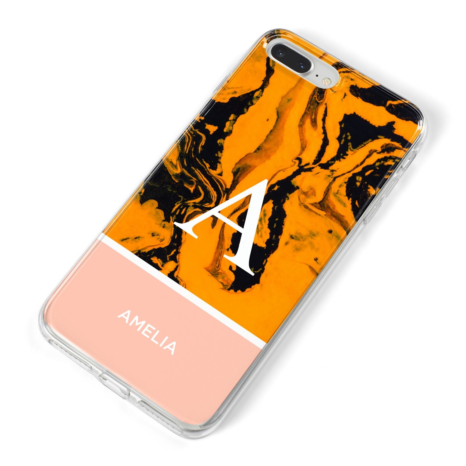 Orange Marble Personalised iPhone 8 Plus Bumper Case on Silver iPhone Alternative Image