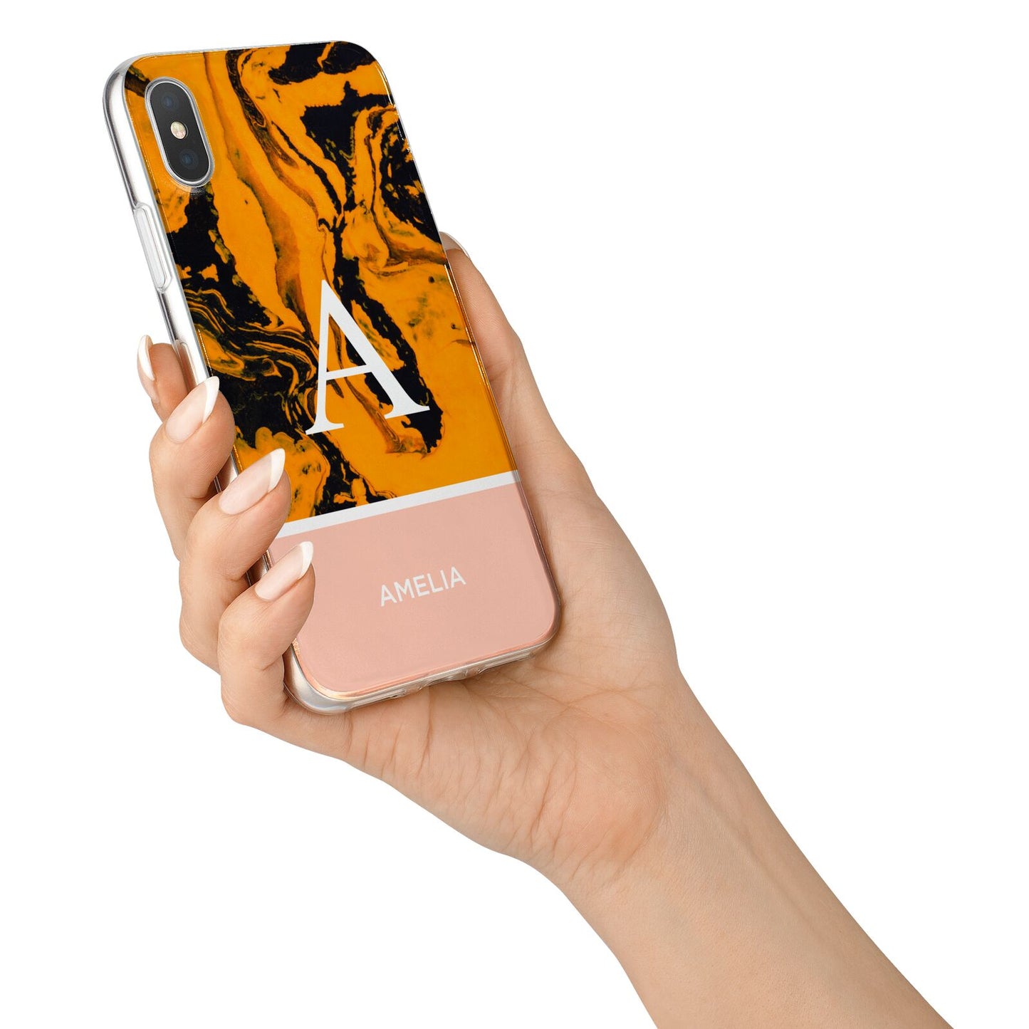 Orange Marble Personalised iPhone X Bumper Case on Silver iPhone Alternative Image 2