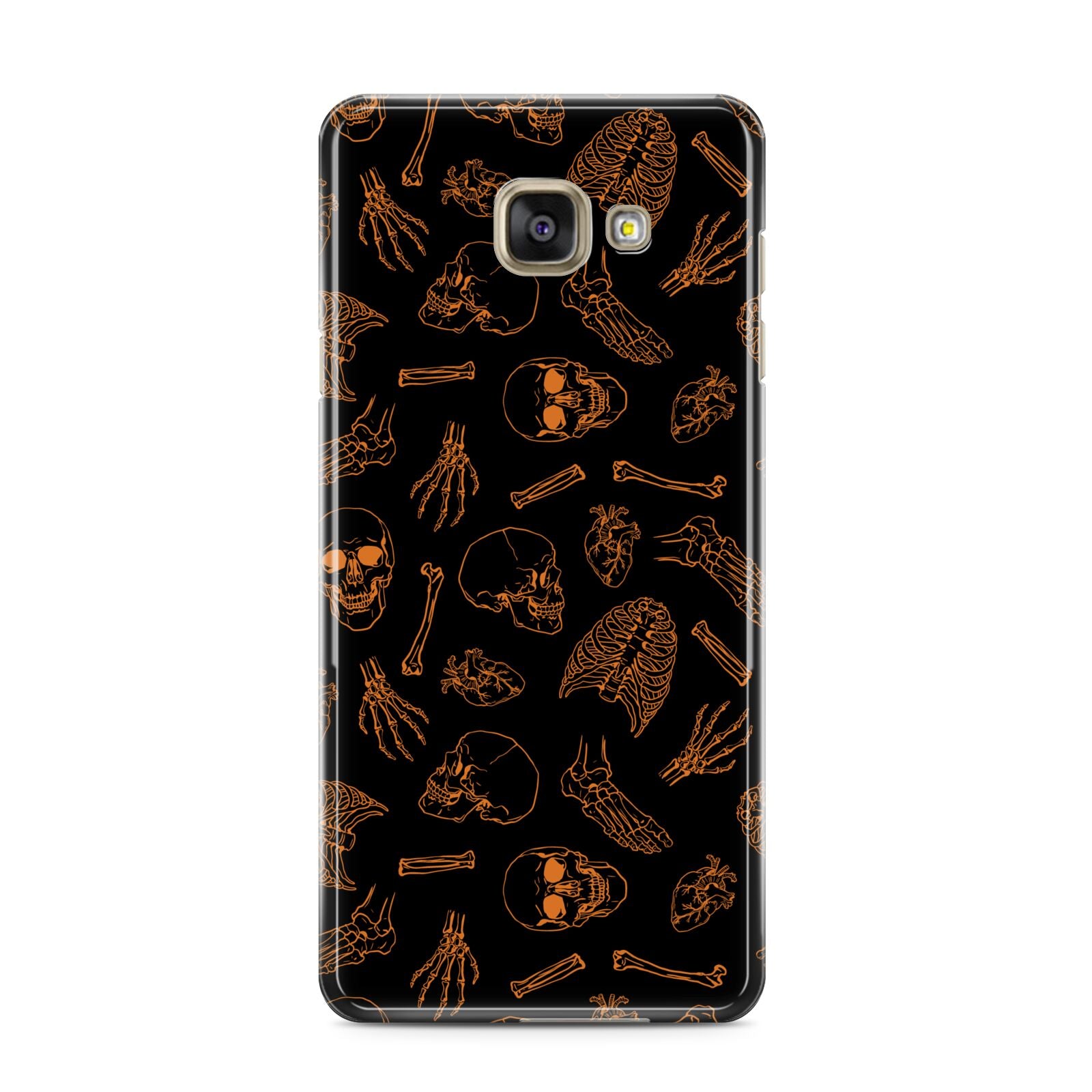 Orange Skeleton Illustrations Samsung Galaxy A3 2016 Case on gold phone