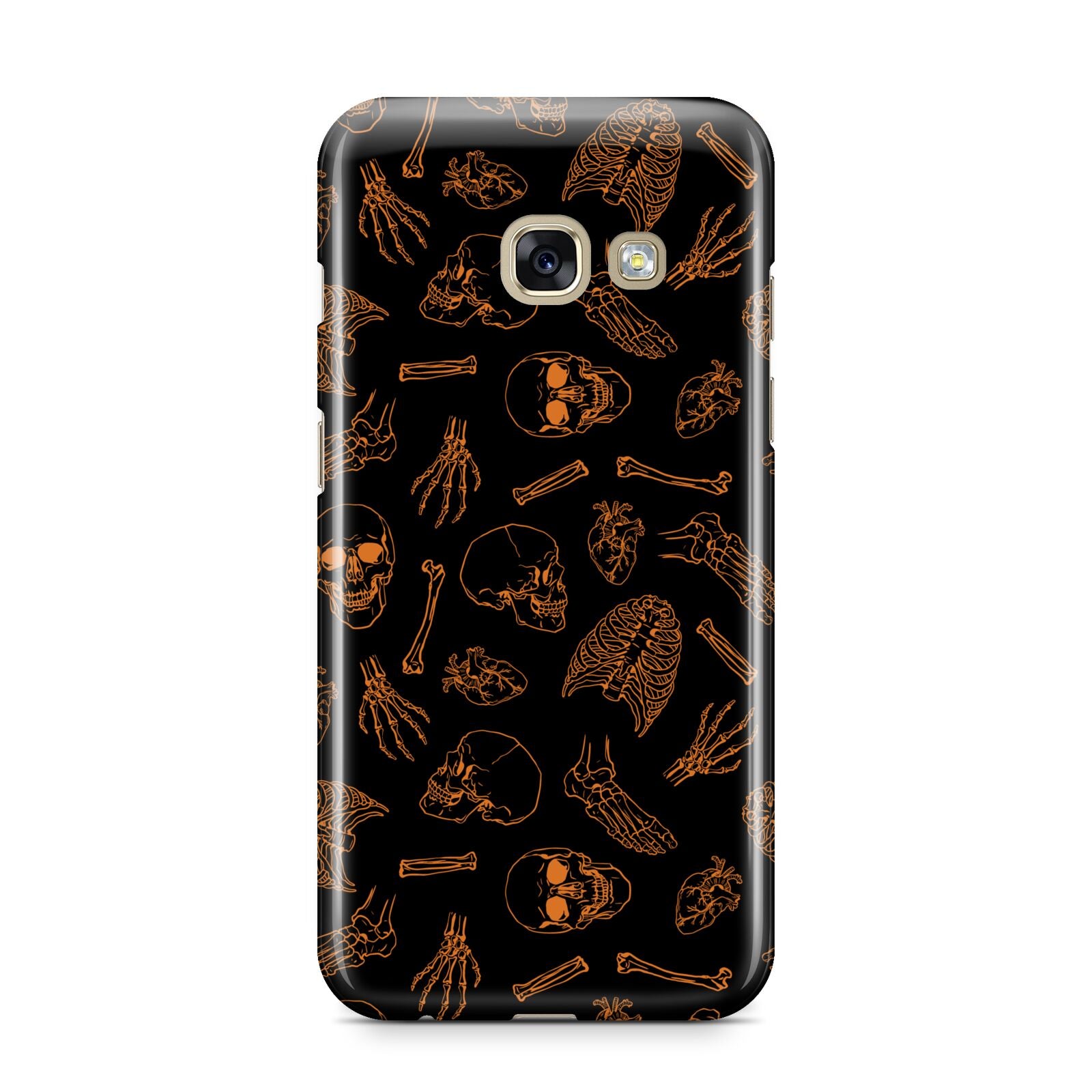 Orange Skeleton Illustrations Samsung Galaxy A3 2017 Case on gold phone