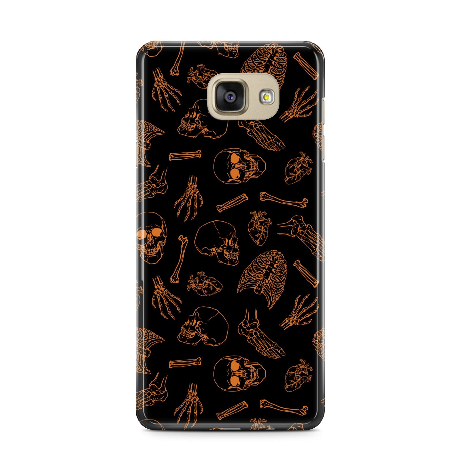 Orange Skeleton Illustrations Samsung Galaxy A7 2016 Case on gold phone