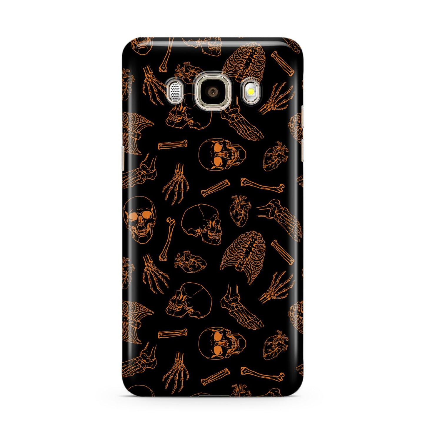 Orange Skeleton Illustrations Samsung Galaxy J7 2016 Case on gold phone