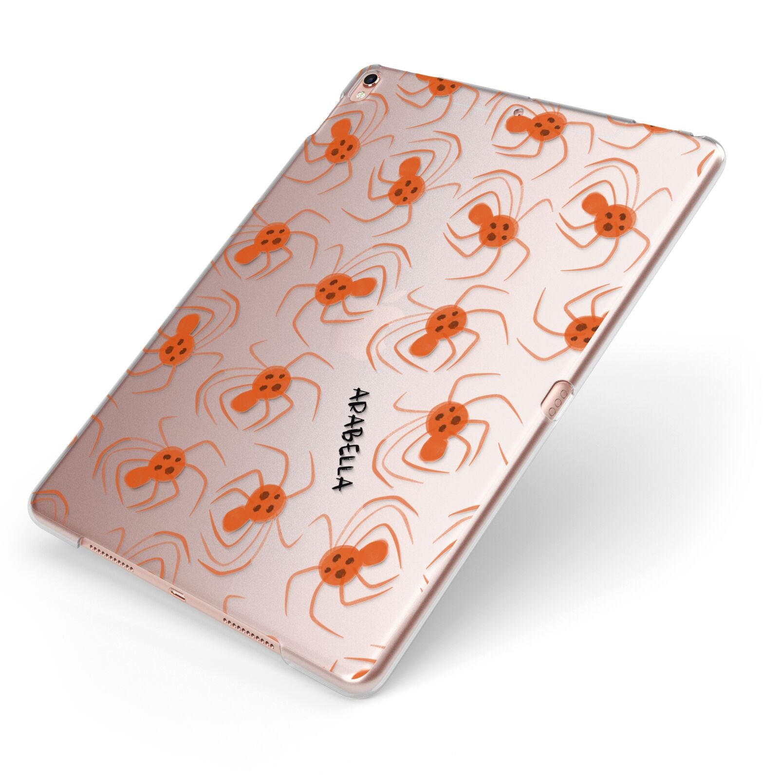 Orange Spiders Personalised Apple iPad Case on Rose Gold iPad Side View