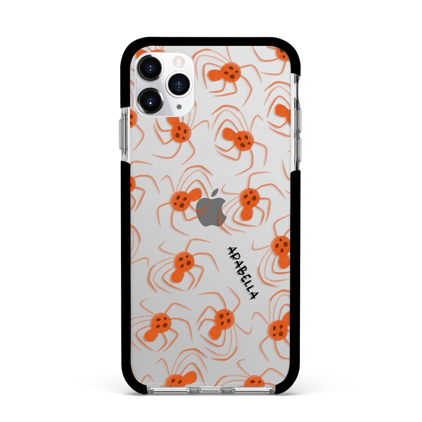 Orange Spiders Personalised Apple iPhone 11 Pro Max in Silver with Black Impact Case