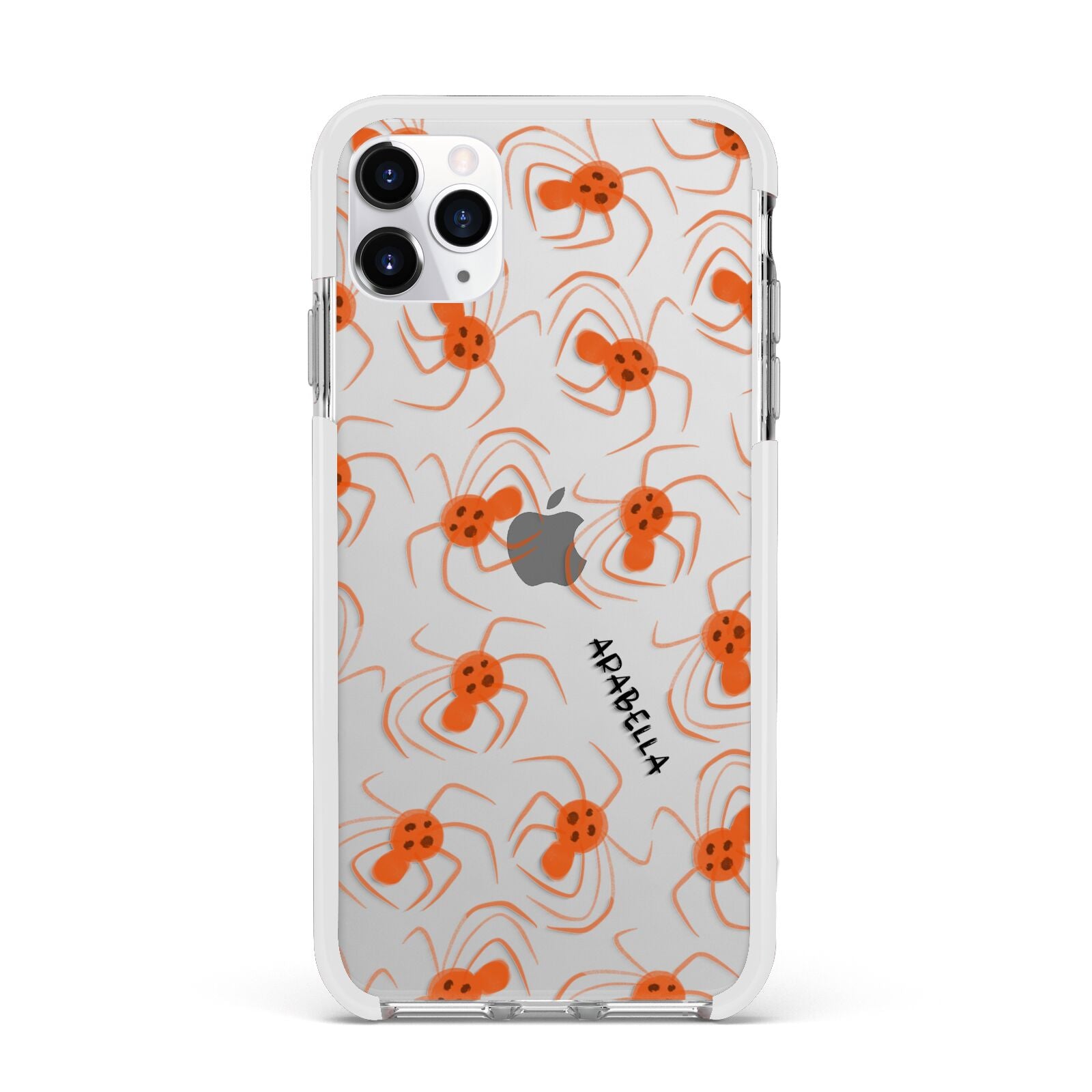 Orange Spiders Personalised Apple iPhone 11 Pro Max in Silver with White Impact Case