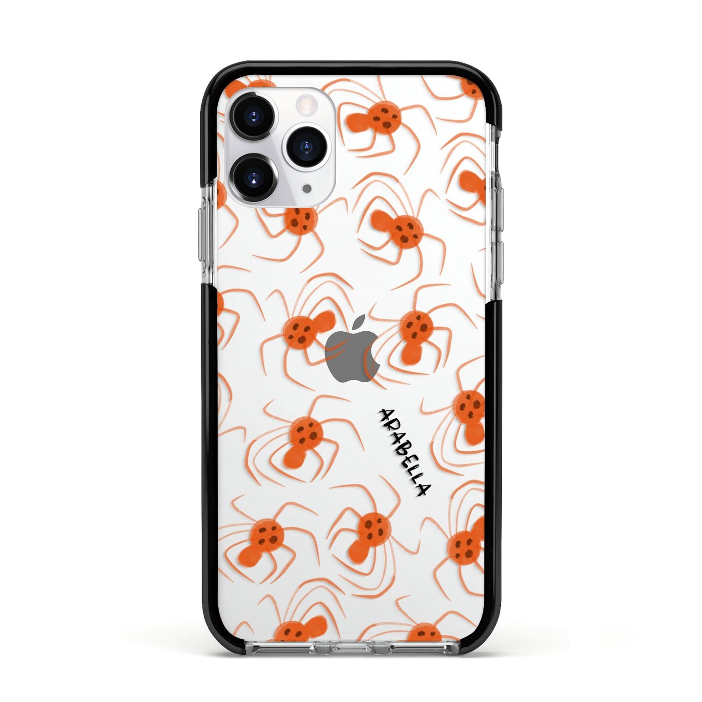 Orange Spiders Personalised Apple iPhone 11 Pro in Silver with Black Impact Case