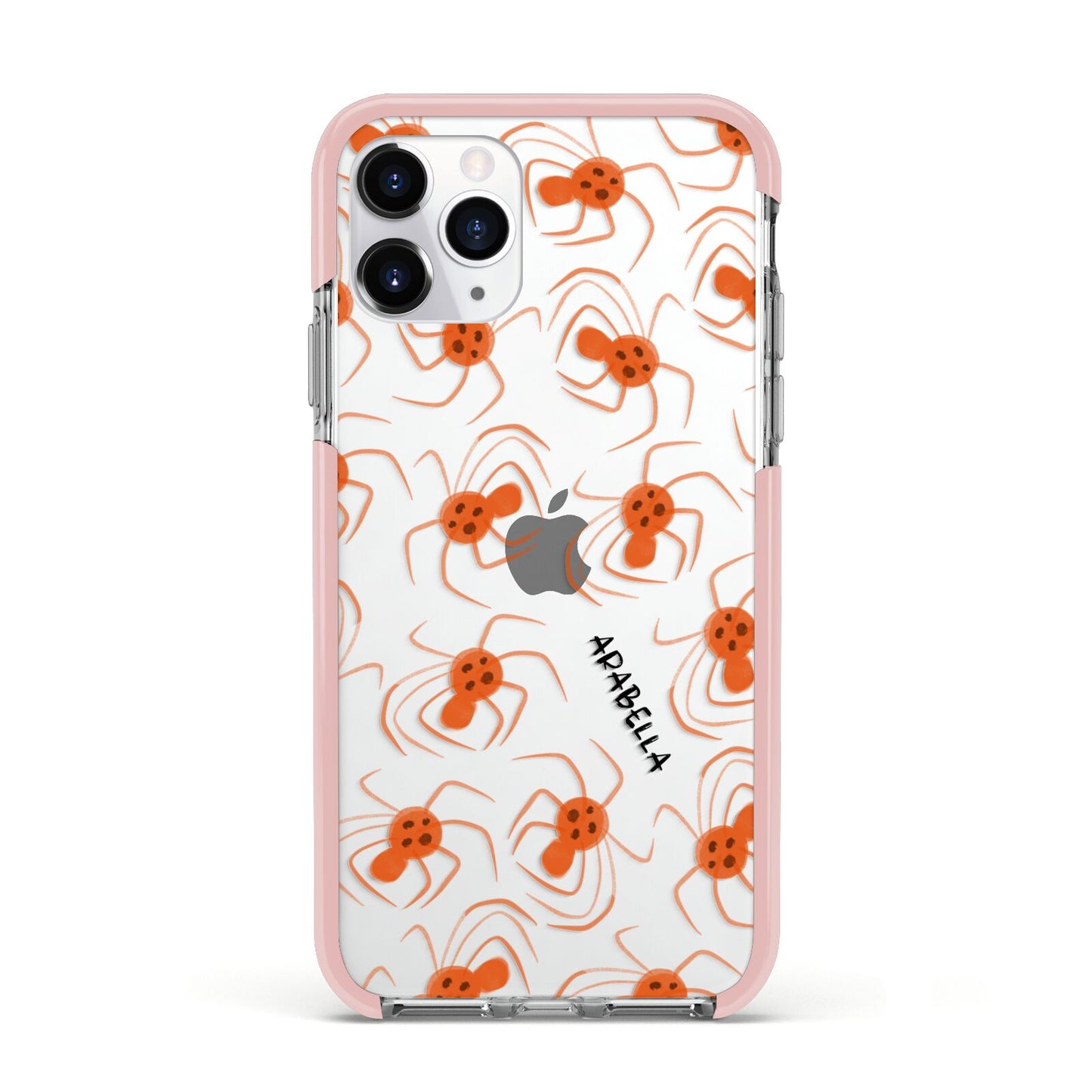 Orange Spiders Personalised Apple iPhone 11 Pro in Silver with Pink Impact Case