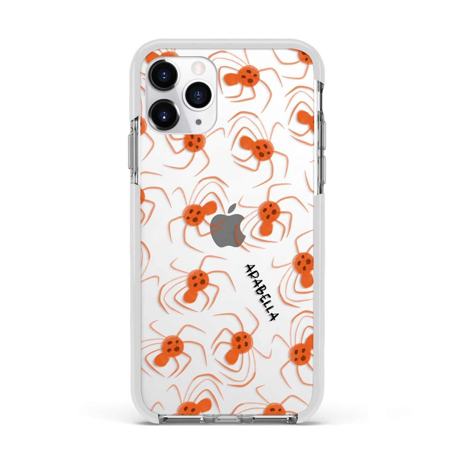 Orange Spiders Personalised Apple iPhone 11 Pro in Silver with White Impact Case