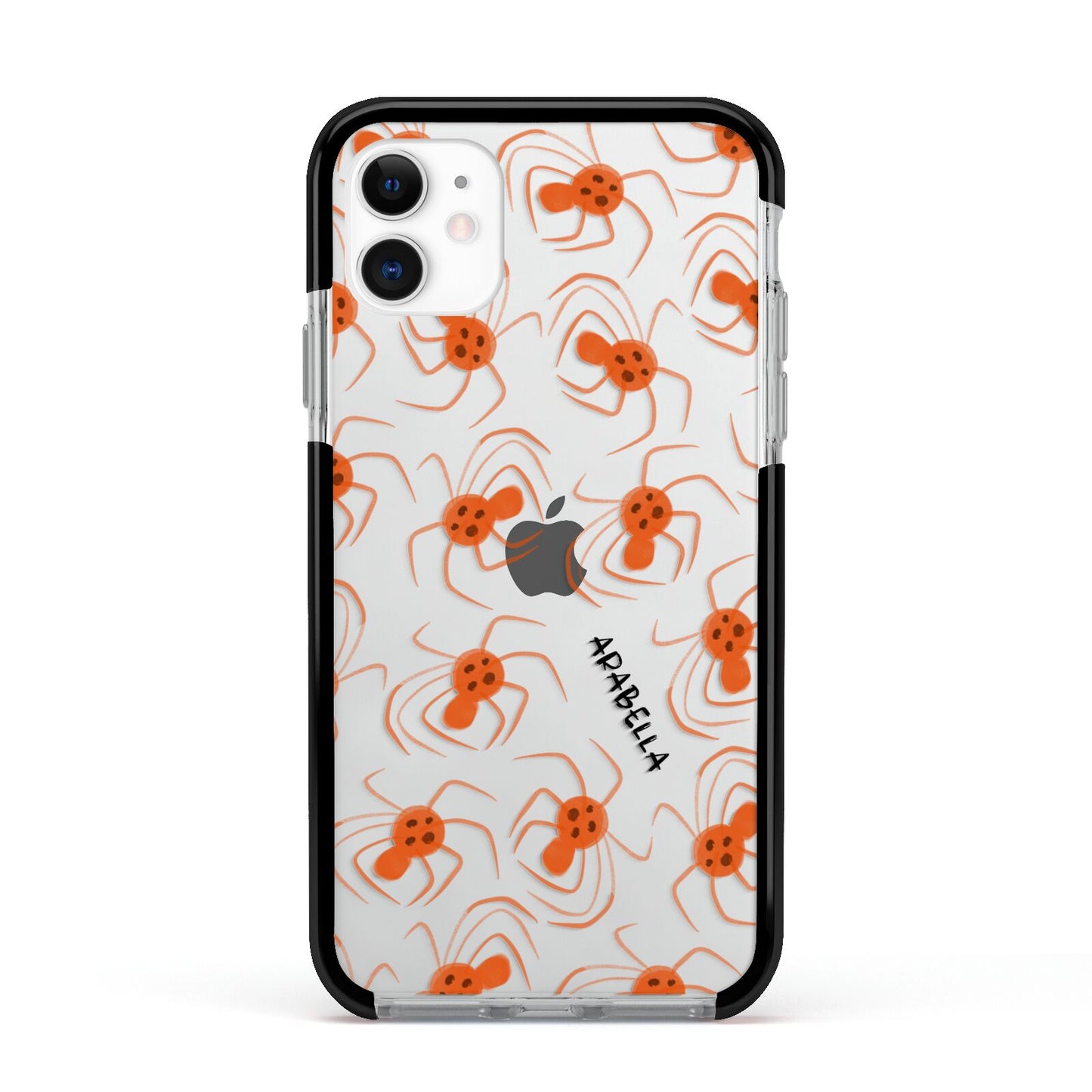 Orange Spiders Personalised Apple iPhone 11 in White with Black Impact Case