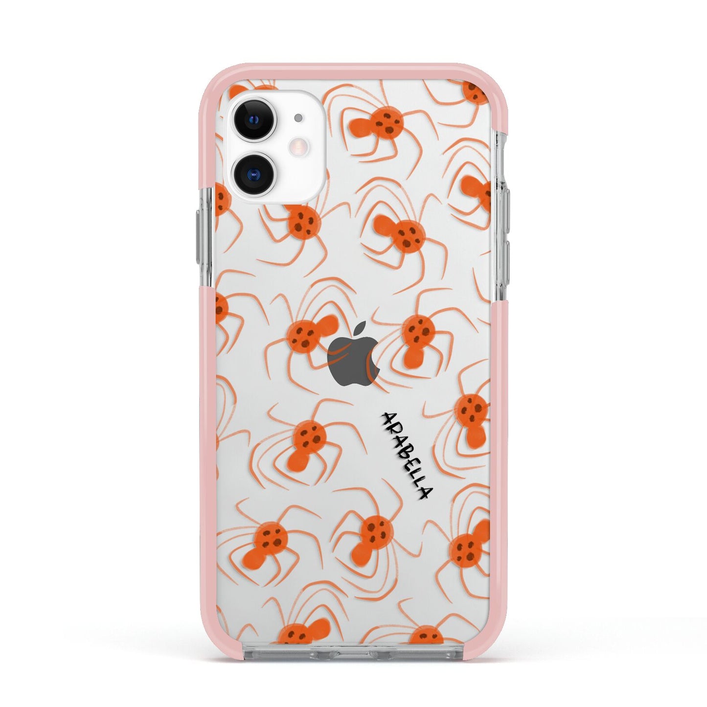 Orange Spiders Personalised Apple iPhone 11 in White with Pink Impact Case