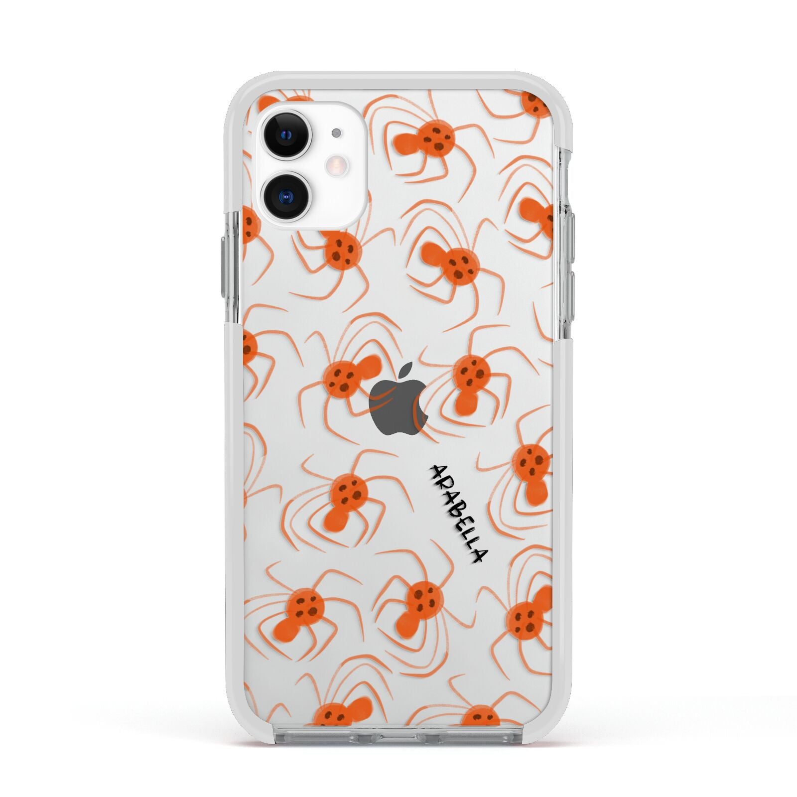 Orange Spiders Personalised Apple iPhone 11 in White with White Impact Case