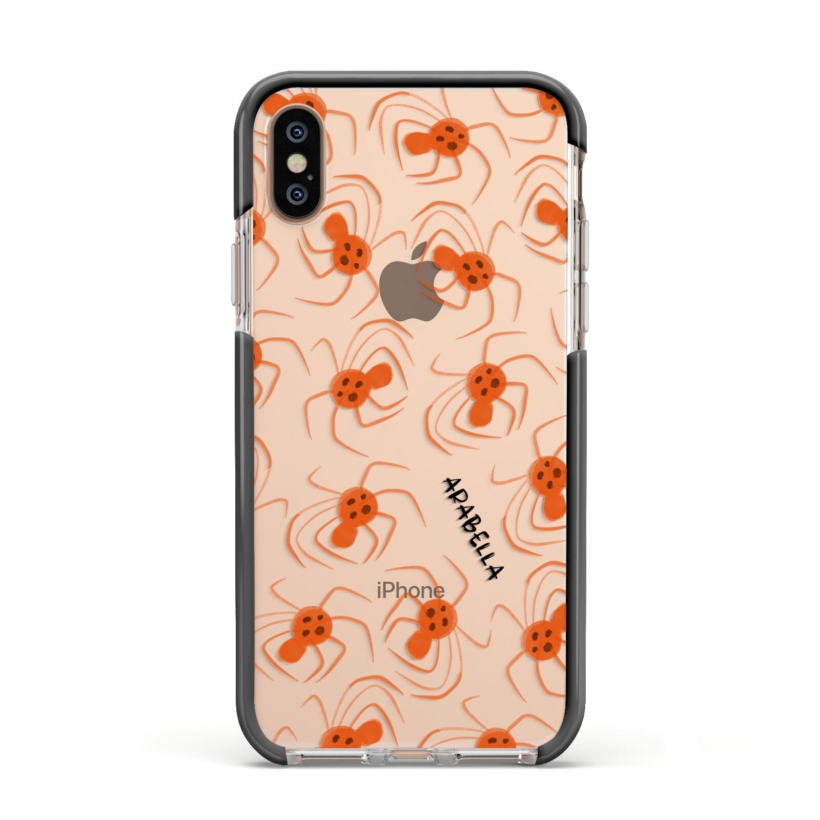 Orange Spiders Personalised Apple iPhone Xs Impact Case Black Edge on Gold Phone