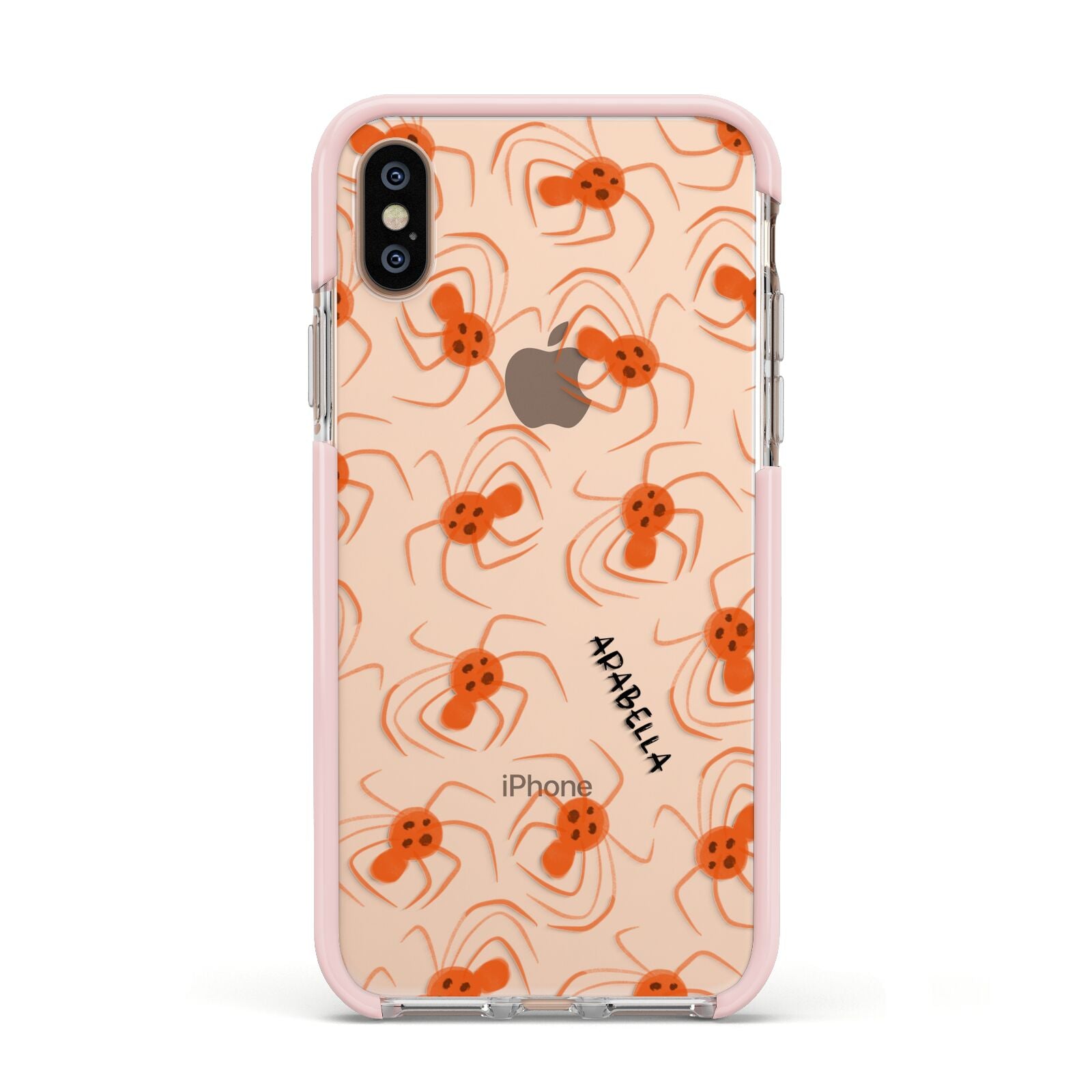 Orange Spiders Personalised Apple iPhone Xs Impact Case Pink Edge on Gold Phone