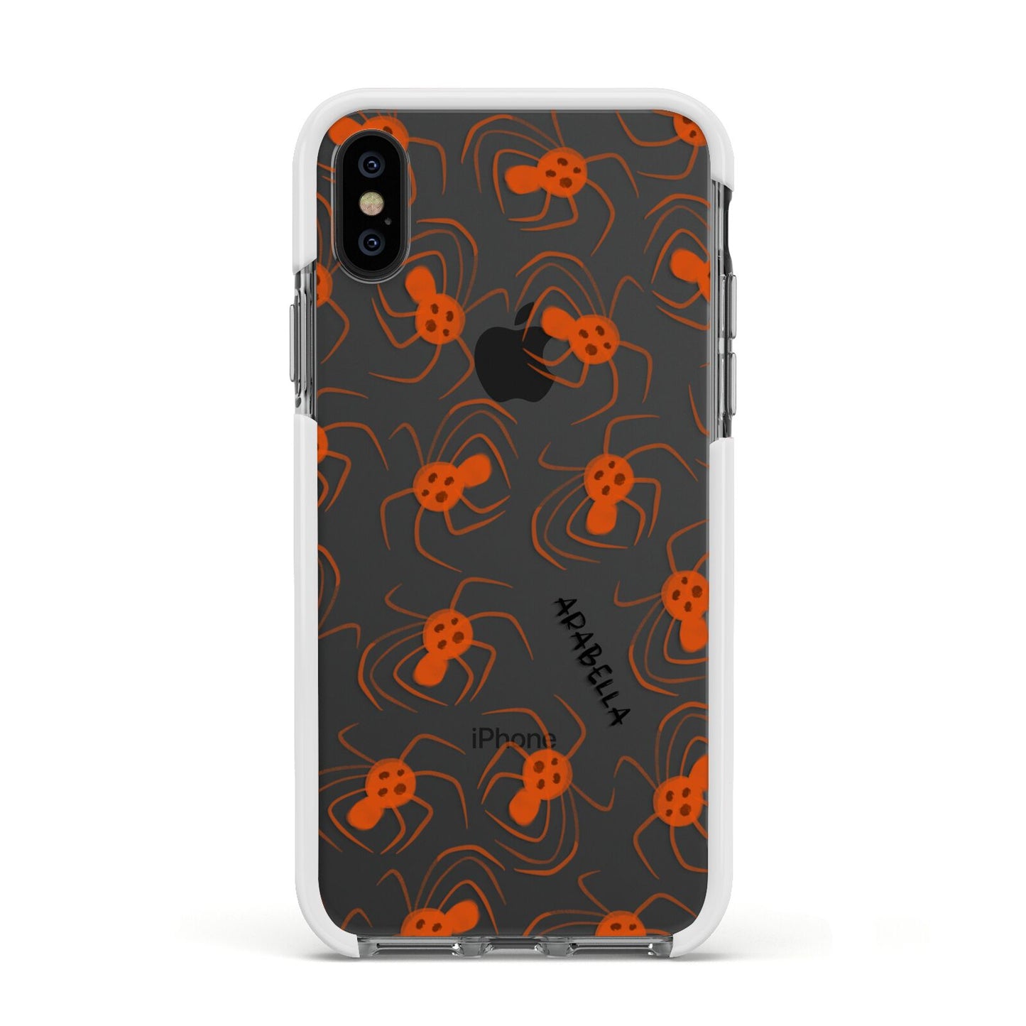 Orange Spiders Personalised Apple iPhone Xs Impact Case White Edge on Black Phone