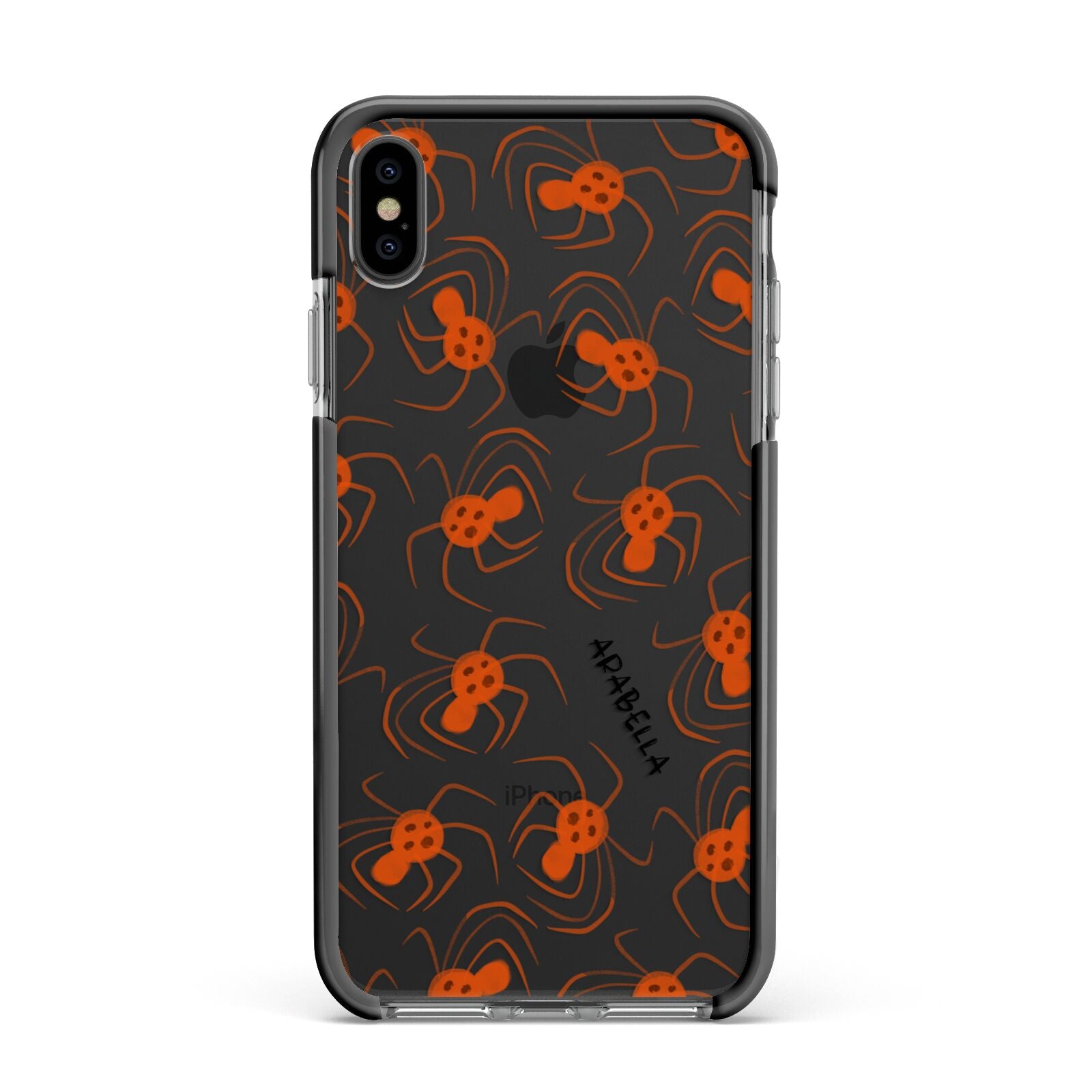 Orange Spiders Personalised Apple iPhone Xs Max Impact Case Black Edge on Black Phone