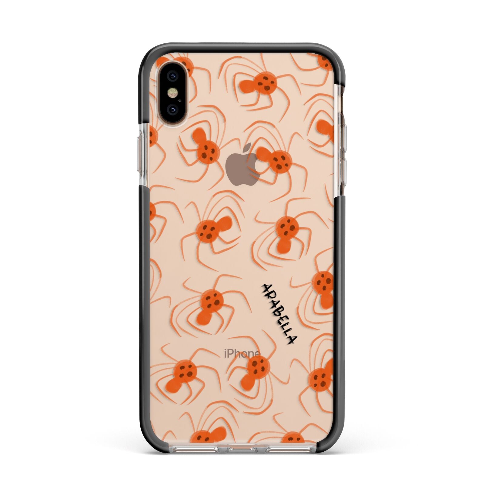 Orange Spiders Personalised Apple iPhone Xs Max Impact Case Black Edge on Gold Phone