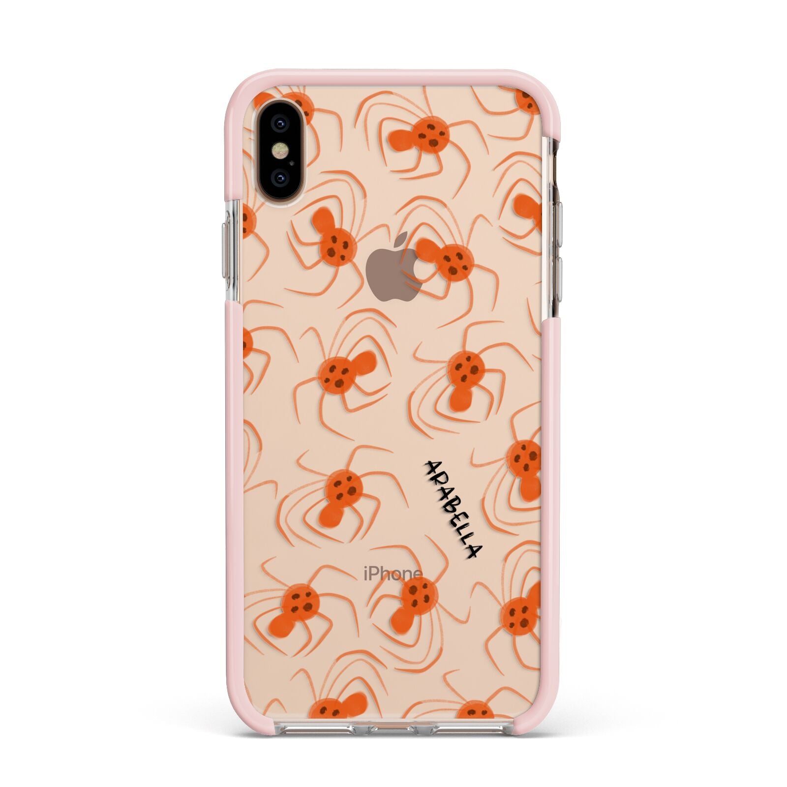 Orange Spiders Personalised Apple iPhone Xs Max Impact Case Pink Edge on Gold Phone