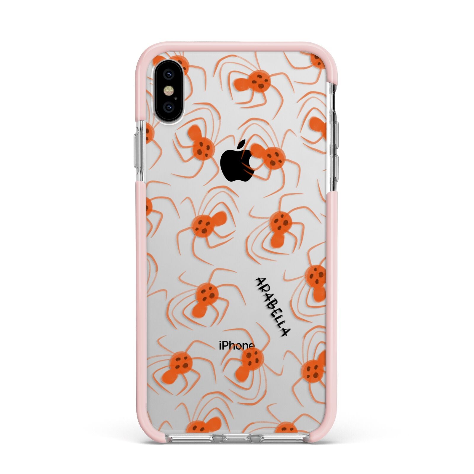 Orange Spiders Personalised Apple iPhone Xs Max Impact Case Pink Edge on Silver Phone