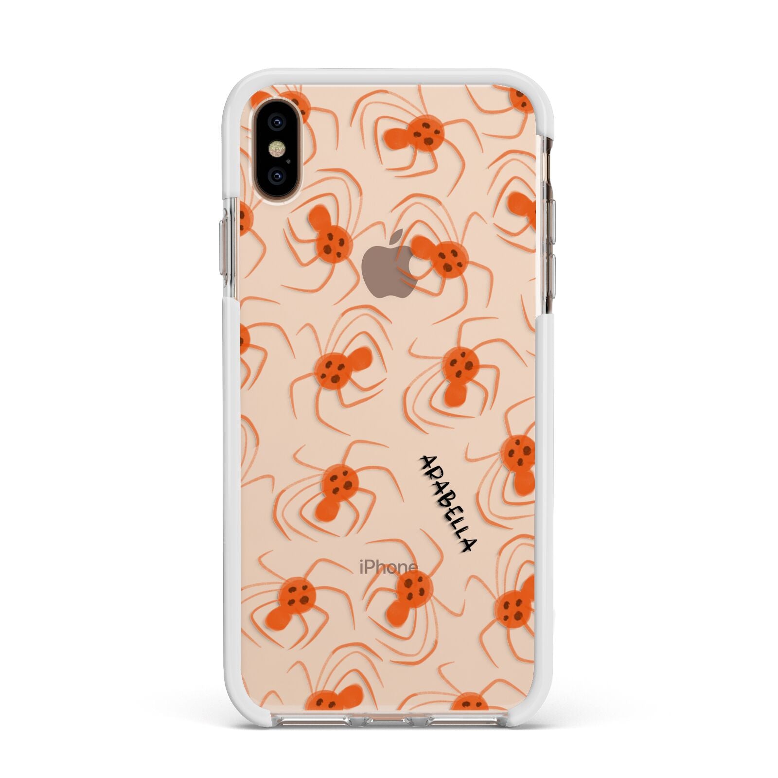 Orange Spiders Personalised Apple iPhone Xs Max Impact Case White Edge on Gold Phone