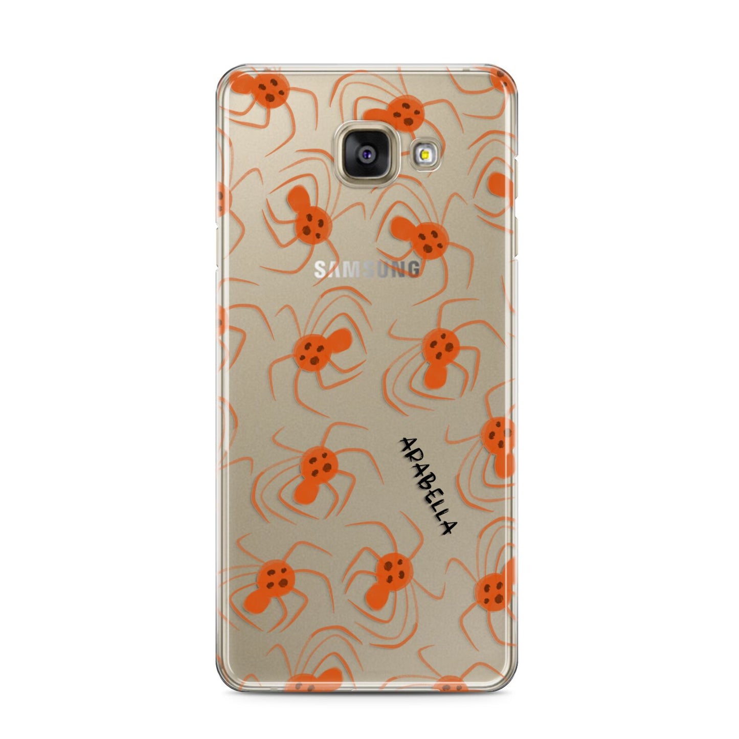 Orange Spiders Personalised Samsung Galaxy A3 2016 Case on gold phone