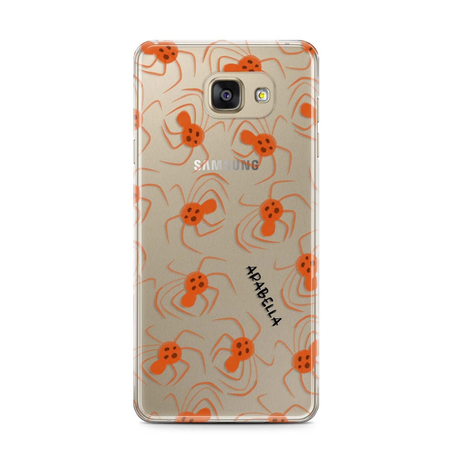 Orange Spiders Personalised Samsung Galaxy A7 2016 Case on gold phone