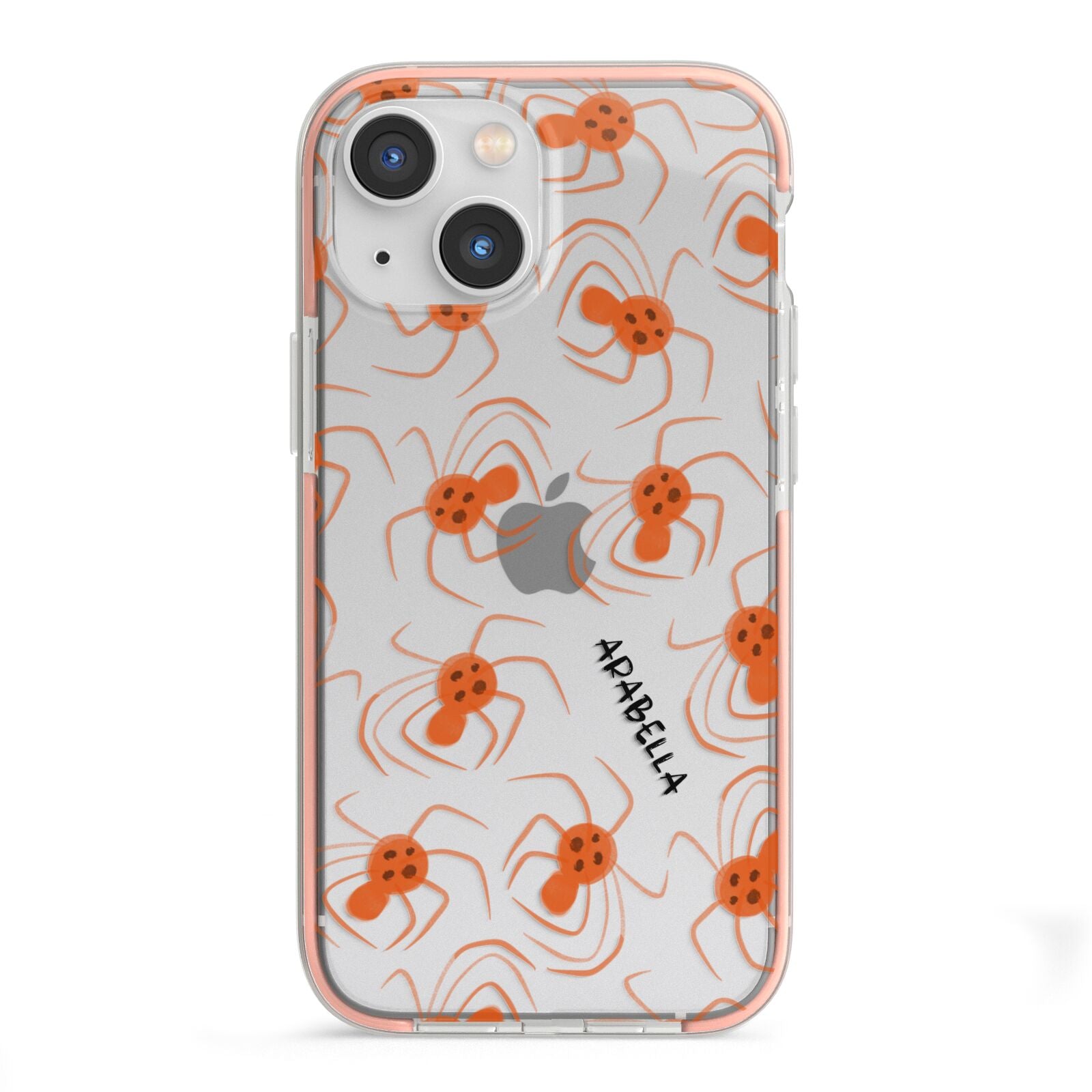 Orange Spiders Personalised iPhone 13 Mini TPU Impact Case with Pink Edges