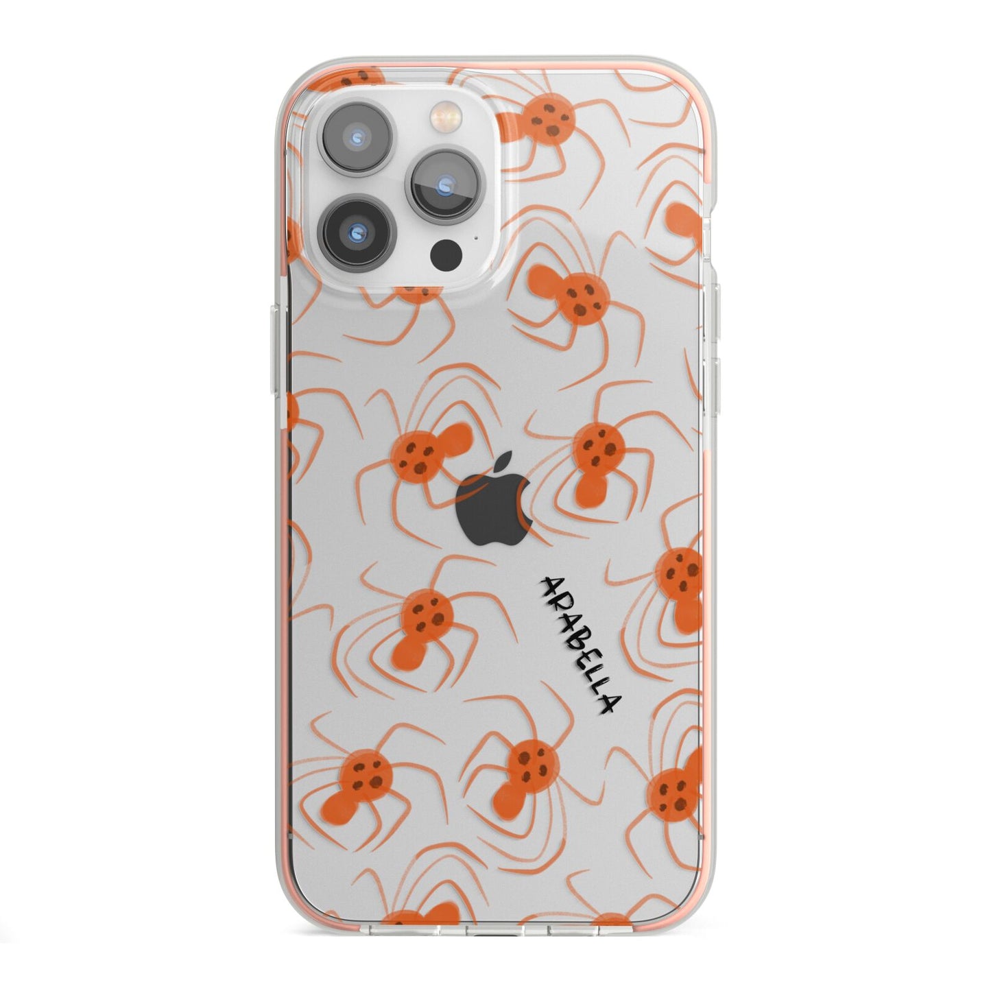 Orange Spiders Personalised iPhone 13 Pro Max TPU Impact Case with Pink Edges