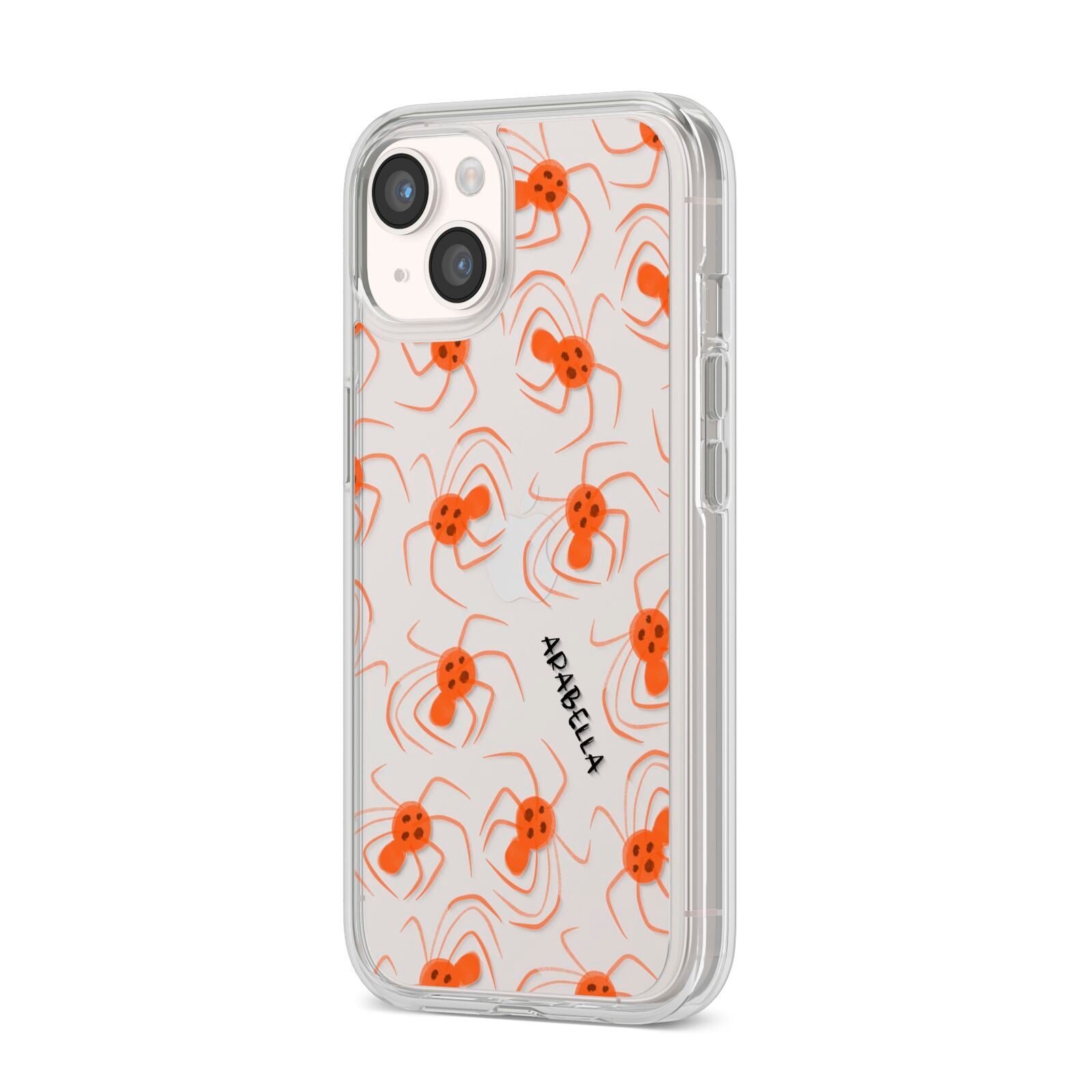 Orange Spiders Personalised iPhone 14 Clear Tough Case Starlight Angled Image