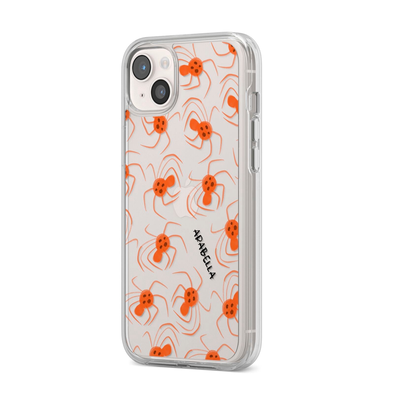 Orange Spiders Personalised iPhone 14 Plus Clear Tough Case Starlight Angled Image